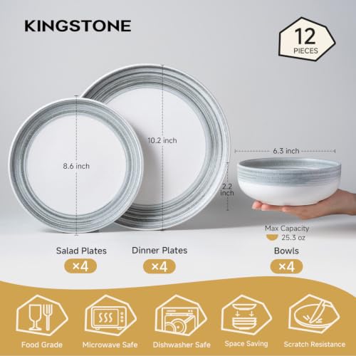 KINGSTONE 12-Piece Stoneware Dinnerware Set for 4 - 39.99 w/ Code + 50% Off Code ZGEU7SVS - image 2