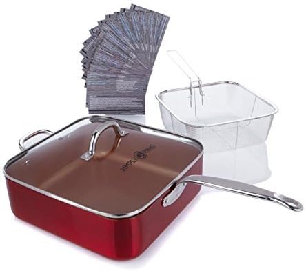 Simply Ming Ceramic Nonstick 7.5qt Jumbo Pan with Fryer Basket - Race Car Red