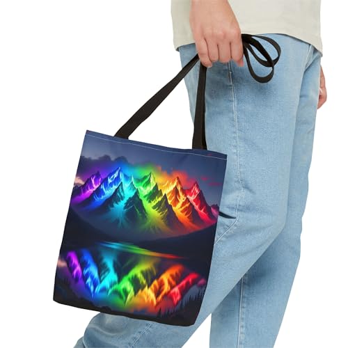 A Glowing Rainbow Mountain Range Premium Tote Bag with Reinforced Stitching3