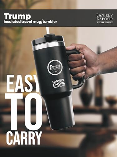 Image of Sanjeev Kapoor by Classic Essentials Stanley Stainless Steel 1200ML Tumbler with Lid and Straw, Hot and Cold Double Insulated Sipper Mug, 100% Leak Proof Coffee Tumbler Cupholder for Office (Black)