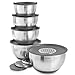 Price comparison product image VonShef Premium 5 Piece Nesting Stainless Steel Mixing Bowl Set, Anti Slip Silicone Base & Lids, Inc. 3 Graters, 1L, 2L, 2.5L, 3.5L and 4.5L Bowls - Grey