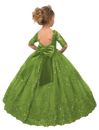 Girls Pageant Dresses Lace Appliques Tulle Flower Girl Dresses with Bow Knot Princess First Communion Dress Ball Gown