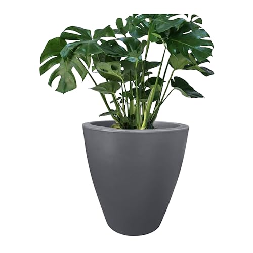 Elly Décor 12 inch Garden Planter Pot with Drainage, Large Round Modern, Lightweight & Extremely Durable | for Patio Deck Indoor Outdoor Flower | 12" x 12" Gray