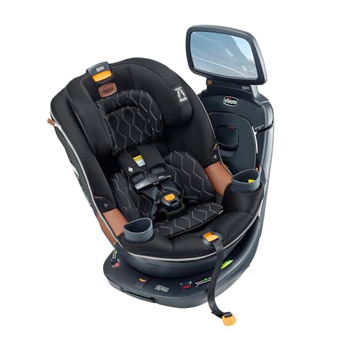 Image of Chicco Fit360 Zip ClearTex Rotating Convertible Car Seat with Fit360 Mirror, 360 Degree Rotation for Rear-Facing and Forward-Facing Usage | Black/Black