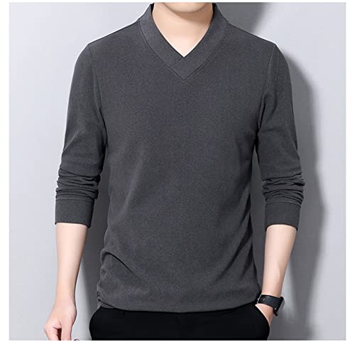 Men's Lightweight Merino Wool V-Neck Sweater Slim Fit Long Sleeve Pullover Classic Cashmere Trim Fine Knit (Grey,Medium)2