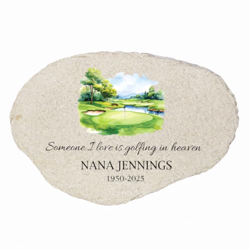 Golf Memorial Flat Garden Stone - Stone For Golf Lovers - Personalized Memorial Plaque - Outdoor Decorative Stone For Remembrance