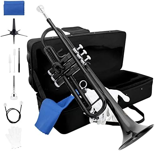 Brass Bb Trumpet, Trumpet for Beginners, Student Trumpet, Beginner Trumpet, Brass Instruments Trumpets Set, B Flat Trumpet for Kids and Adults, Black Trumpet