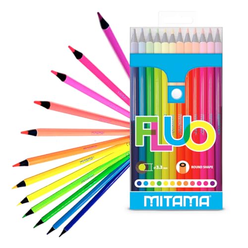 INCALL MITAMA – Pastels Fluo – Lot de 12 pastels – Pastels laqués Fluo – Mina avec grand trait 3,3 mm – Idéal pour dessiner, mettre en évidence...