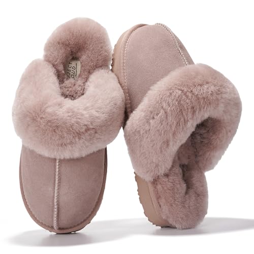 Project Cloud Genuine Leather Slippers for Women Footwear with Real Sheep Wool Lining Womens Clogs & Mule - Non-Slip Indoor/Outdoor Scuff Womens Slippers with Memory Foam Insole (Henka)