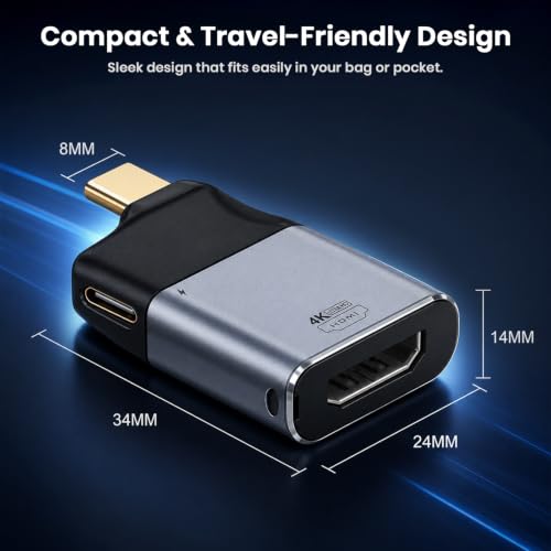 Image of HDMI to USB C Converter with PD 3.0 Charging, 2-in-1 Type-C Male to HDMI 2.0 Female Adapter, 4K@60Hz 3D Video Output Connector for MacBook, Dell XPS, Lenovo, iPad Pro, Surface, Laptop & More
