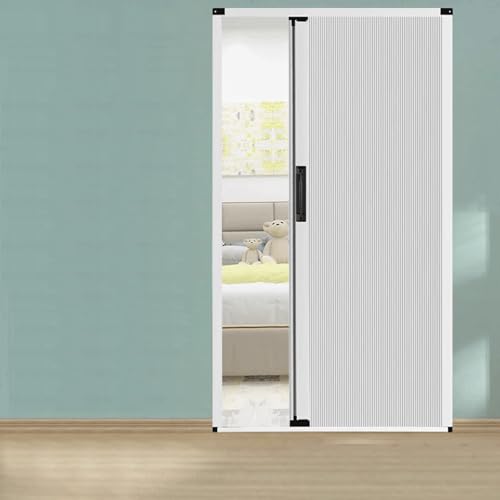 Porte accordéon Portes pliantes et rétractables d'intérieur, porte coulissante accordéon en aluminium blanc, cloison étanche sans perçage et à faible encombrement(H 80.7in/205CM,W 27.5in/70cm)