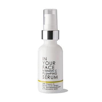 In Your Face Vitamin C Serum Hydrating & Brightening Vitamin C Face Serum with Hyaluronic Acid, Shiitake Mushroom, Jojoba Oil & MSM Anti Aging Skin Care for Dark Spots, Wrinkles & Fine Lines 1oz