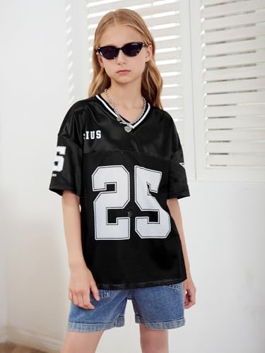 Image of WDIRARA Girl's Number Graphic Jersey Shirts Short Sleeve V Neck Tees Oversized T-Shirt Tops