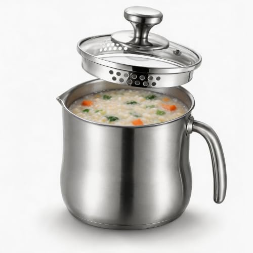 Imagen de Olla para leche de 2 litros de acero inoxidable con tapa de cristal
