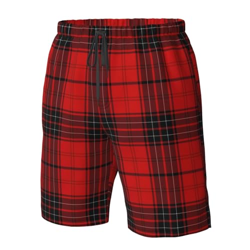 Red and Black Plaid Stylish Men's Bench Shorts - 100% Polyester, Quick-Drying, 6-Sizes 5