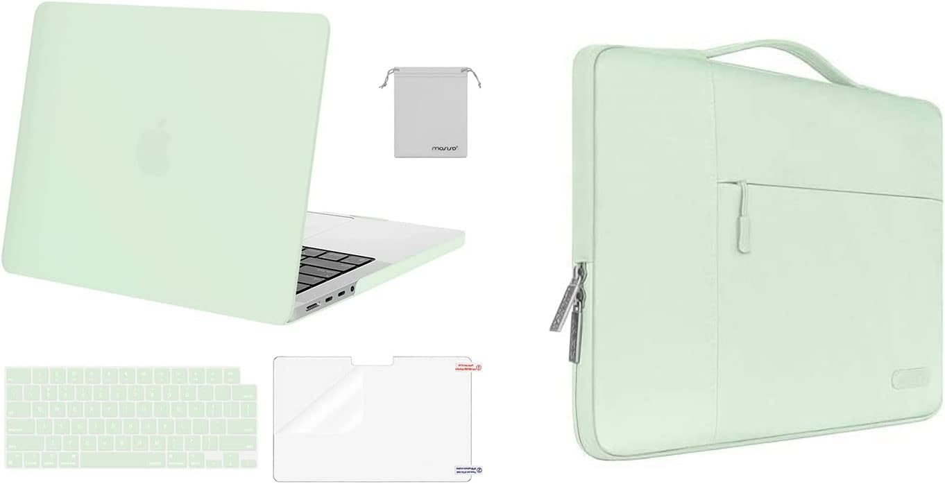 MOSISO Compatible with MacBook Pro 14 inch Case 2021 2022 Release A2442 M1, Multifunctional Briefcase Sleeve Bag&Plastic Hard Shell&Keyboard Skin&Screen Protector&Storage Bag, Honeydew Green