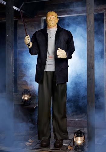Gemmy 6 FT Jason Voorhees Animatronic | Life Size Slasher Halloween Decoration with Knife Movement and Sound Effects for Haunted House Indoor Outdoor Display
