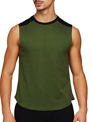 Image of GRITSTONES Olive Green /Black Round Neck Sleeveless Vest (t Shirts)