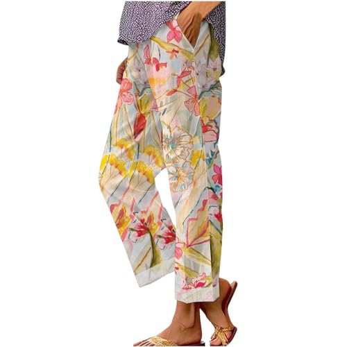 Women's Summer Drawstring Waist Pants Long Drawstring Linen Women Waist Cotton Casual Pants Summer Boho Wide Leg