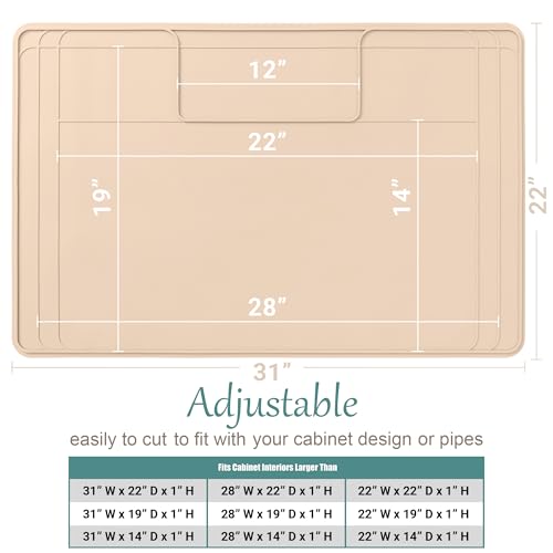 Image of The Original Under Sink Mat - Silicone Waterproof mat, Trimmable, Easy to Clean, Kitchen cabinet liner, Under sink protector mats, Drip Tray with Lip (Beige, 31 inch x 22 inch) or smaller
