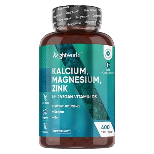Kalcium-, magnesium-, zink- och D-vitamintabletter - 400 tabletter (räcker i ett år) - Multimineral komplex med koppar och vitamin-K, lämplig för immunförsvaret, immunförsvaret, huden och håret