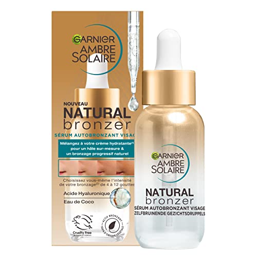 Garnier Ambre Solaire - Sérum Autobronzant Visage Hydratant - Hâle Progressif & Sur-Mesure - Eau de Coco & Acide Hyaluronique - Pour Tous Types de Peaux - Natural Bronzer - 30 ml