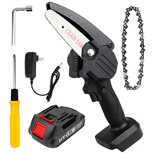 電動 21V チェンーソー 充電式 小型 4インチ 電動のこぎ...