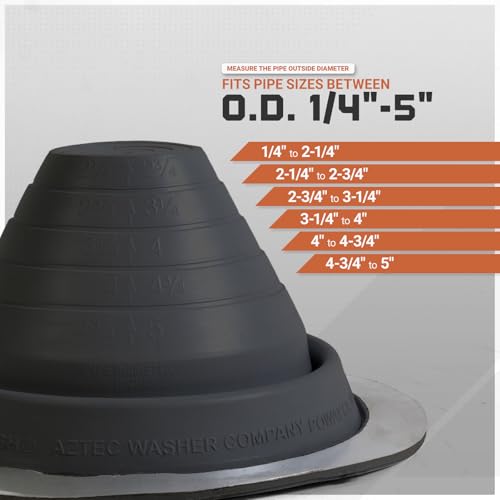 Image of Fasteners Plus #3 Round EPDM Metal Roof Pipe Flashing Boot (Fits 1 /4 inch - 5 inch Pipe OD), Black