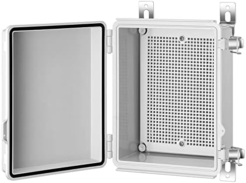 Gratury Junction Box, IP67 Waterproof Plastic Enclosure for Electrical Project, Hinged Grey Cover, Includes Mounting Plate and Wall Bracket 220×170×110mm (8.6"×6.7"×4.3")