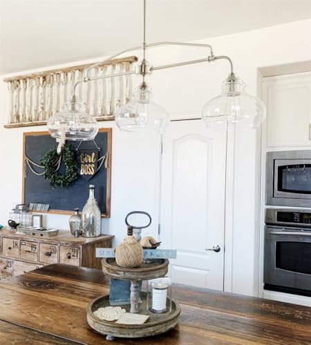 Kira Home Harlow 38" Modern Industrial Farmhouse/Schoolhouse 3-Light Island Light with Clear Glass Shades, Adjustable Hanging Height, Brushed Nickel Finish - Image 5