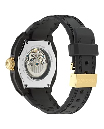 Versace V-Legend Skeleton Collection Luxury Mens Watch Timepieces with a Black Strap and Case Featuring a Gold Dial3