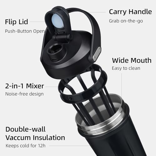Image of BJPKPK 25oz Insulated Protein Shaker Bottle Stainless Steel Cup with Handle | Stainless Steel Tumbler for Protein Mixes, BPA Free Metal Shaker Cup for Gym, Pre Workout, Leak Proof Insulated Bottle