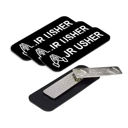 Jr Usher 1 x 3 Name Tag/Badge, Magnetic Backing Black, Praying Hands (3 Pack)