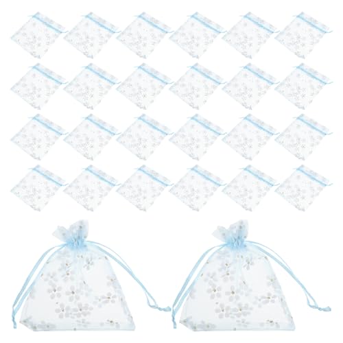 Bolsas de organza VILLFUL de 10x12 cm con cordón y estampado plateado para regalos