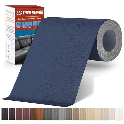 Patch de Réparation en Cuir Bleu, 10x200cm Auto-adhésif Simili Cuir Autocollant, cuir Autocollant pour Réparation Canapé, Siège Auto, Sac, Veste