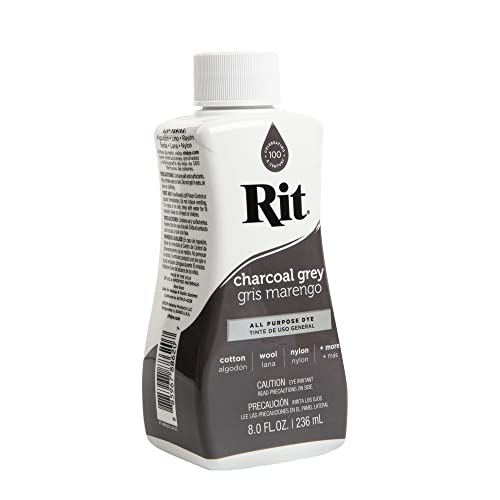Rit Dye Liquid Charcoal Grey All-Purpose Dye 8Oz, Pixiss Tie Dye Accessories Bundle With Rubber Bands, Gloves, Funnel And Squeeze Bottle #TOP1