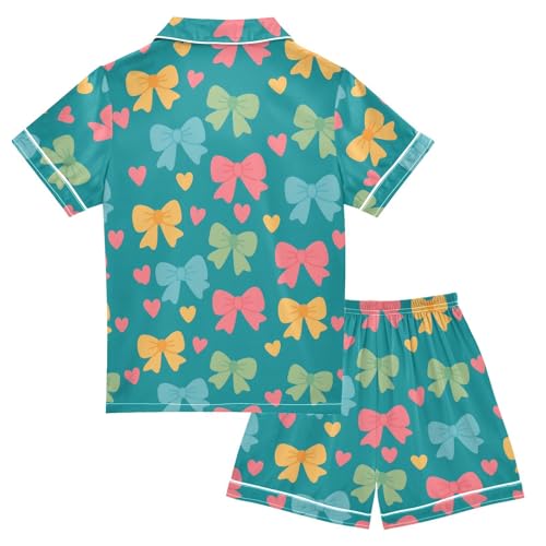 Cartoon Bow Heart Summer Pajamas Set Soft Satin Pjs Sets 2 Piece Short Sleeve Sleepwear Casual Clothes2