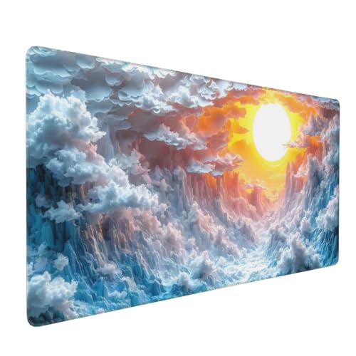 Tapis de Souris 120x60 cm Grand Tapis Souris XXL, Le Soleil Tapis de Souris Bureau Gamer, à Bords Cousus, Base en Caoutchouc Antidérapante, sous Main pour Clavier et Souris, Decoration Maison E-938