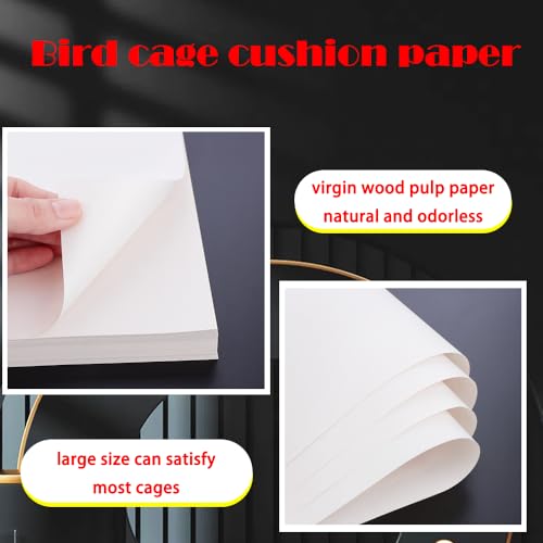 Image of DQITJ 200 Pcs Large Size Bird Cage Liner Papers, Disposable Virgin Wood Pulp Paper Bird Cage Liners, Precut Absorbent Pet Cages Cushion (22 inch x 11 inch), black
