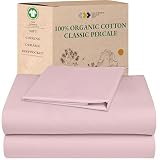 Picture of California Design Den Soft 100% Organic Cotton Bed Sheets Twin Size Set with Deep Pockets - Crisp Percale Sheets, Breathable and Durable Bedding Set (Pink - Chalky Tone)