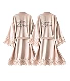 Crystal Dew Bata tipo kimono de satén para mujer con ribete de encaje y bordado, Talla única
