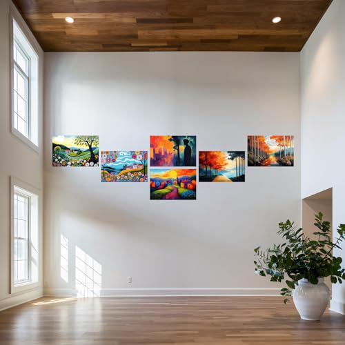Image of SiddArtify Colorful Landscape Wall Art Prints Set - Whimsical Village Poster Decor for Living Room Bedroom Office - 8x12 Sticker Pack of 6