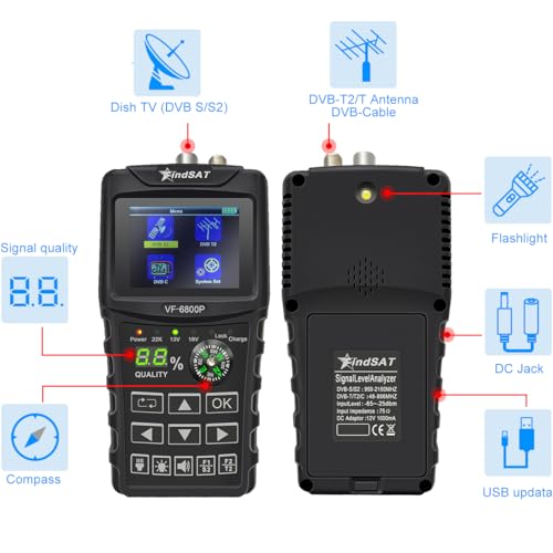 Sat-Finder VF6800P für DVB-S/S2, DVB-T/T2 und DVB-C