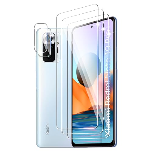 DXULWLM 3+2 Piezas Cristal Templado para Xiaomi Redmi Note 10 Pro,con protector de Lente de cámara,HD transparente,Dureza 9H,Sin Burbujas,Anti-Arañazo Protector de Pantalla