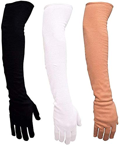 NESVIB Pack of 3 Pair (Mix Colors) Cotton Full Arm Hand Sleeves Gloves For Summer. Cold, Winter, Dust & Sun Protective Full Hand Cotton Gloves for Men, Women and Girls (Black, White and Skin Color)