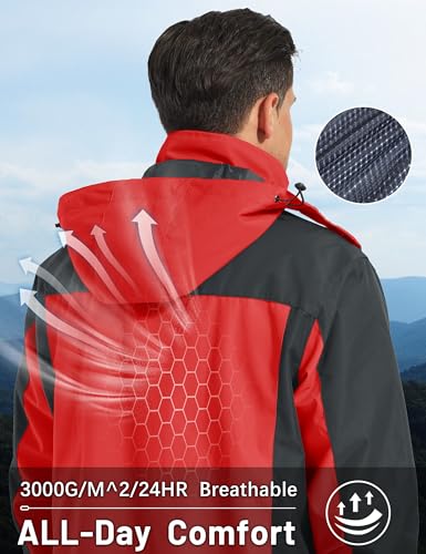 Image of MAGCOMSEN Men's Hooded Windproof Water Resistant Rain Jacket Windbreaker 5 Pockets for Hiking,Fishing,Runing