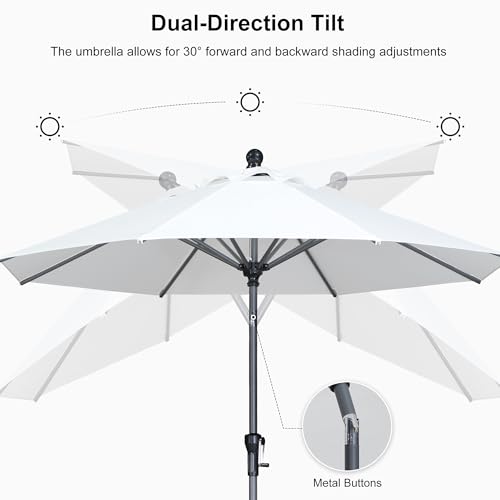Image of PURPLE LEAF Patio Market Umbrella 9' Round Dual Tilt White 8 Ribs Outdoor