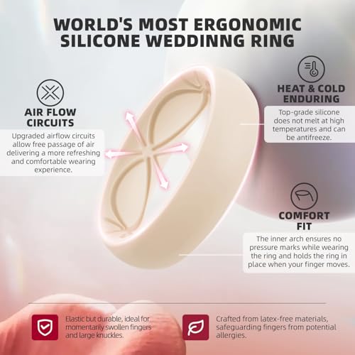 Image of Egnaro 4 /5 /8 Variety Multipack Ergonomic Breathable Bridal Rings Sets, 6mm Wide - 2mm Thick Rubber Wedding bands women, silicone Rings for her with Half Size
