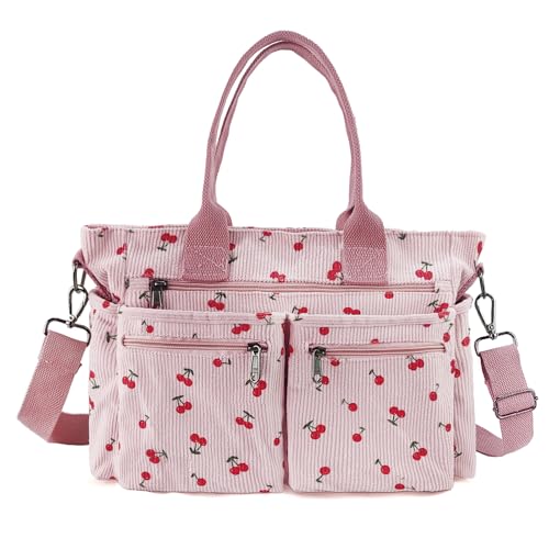 Womens Casual Corduroy Tote Bags with Multiple Pockets Hobo Crossbody Bag Travel Shoulder Bags Cute Purse Handbag