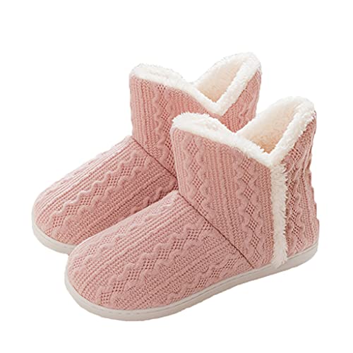Women's Men's Warm Winter Bootie Slipper Plush Furry Cozy Lined House Shoes Knit Memory Foam Slippers Indoor Outdoor Anti-Skid Rubber Sole
